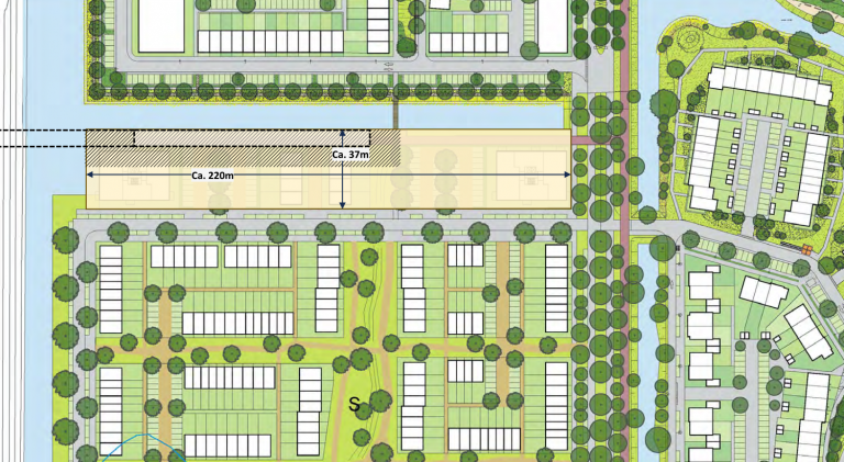Een stuk grond in Westergouwe, deelgebied 4, van ongeveer 6000m2. Hierop zouden 2 woonblokken passen Hierop zouden in totaal 100 kleine flexwoningen passen, inclusief parkeergelegenheid.