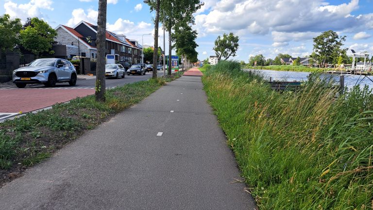 Op de foto staat het fietspad naast de Bodegraafsestraatweg, gezien vanuit Gouda richting Reeuwijk.