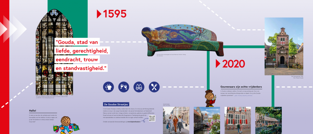 Een uitsnede van de verhalenwand dat te zien is tijdens de verbouwing van het stadhuis.