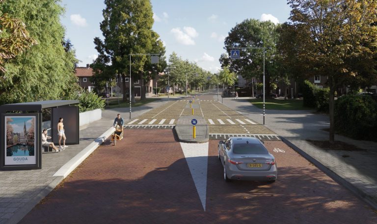 Een illustratie van hoe de Koningin Wilhelminaweg er in de toekomst waarschijnlijk uit komt te zien.